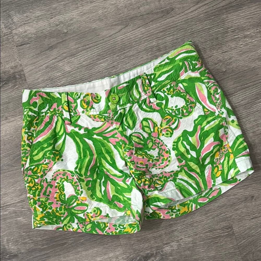 Lilly Pulitzer The Callahan Short "Seeing Pink Elephants" Green Pink Size 2